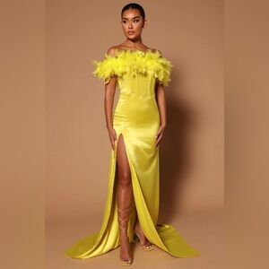229- Hanalei Feather Maxi Dress - Chartreuse